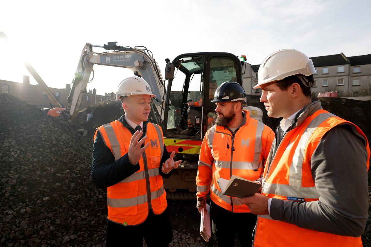 RBS Relationship Manager Adam Trout (left) on site with the MSquared team.