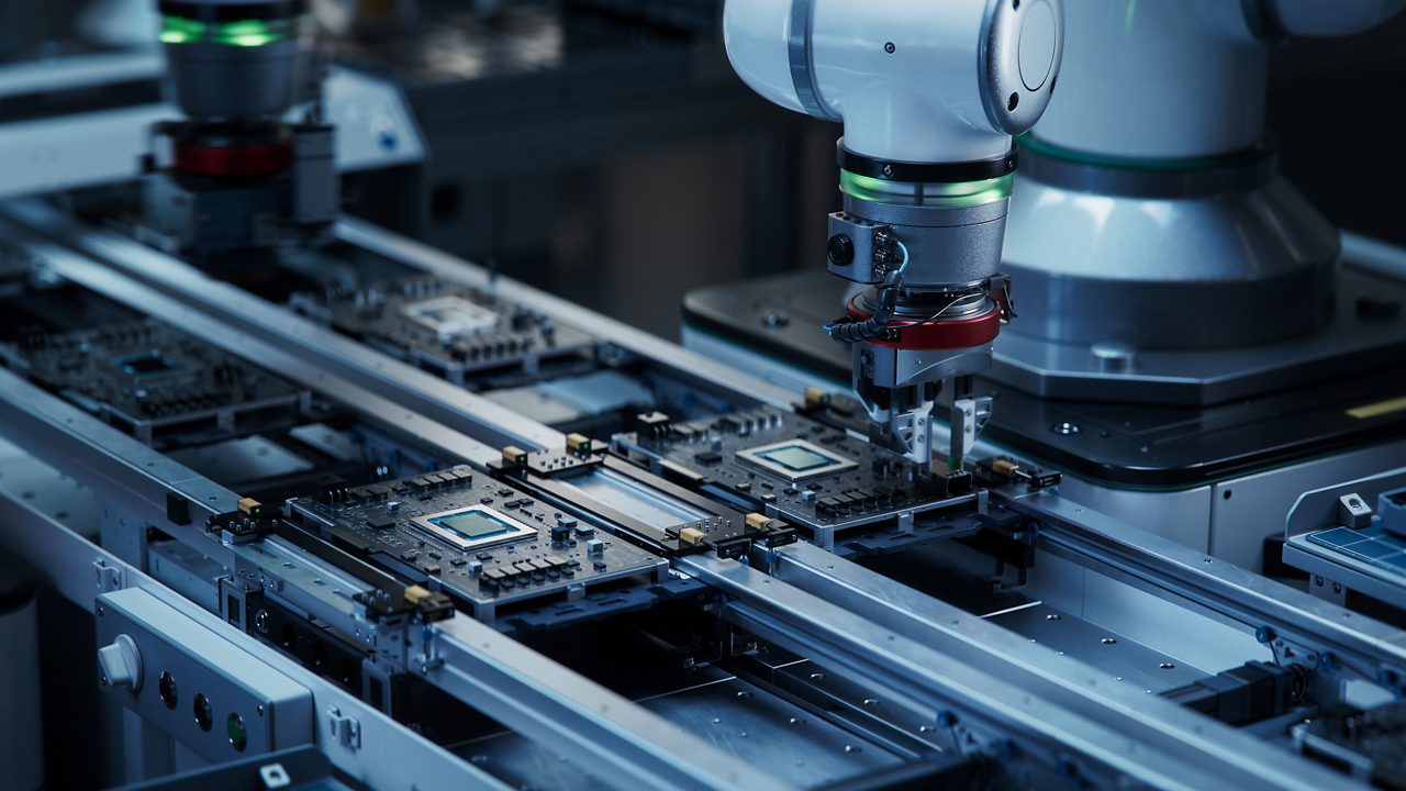 Image of component Installation and Quality Control of Black Circuit Board.