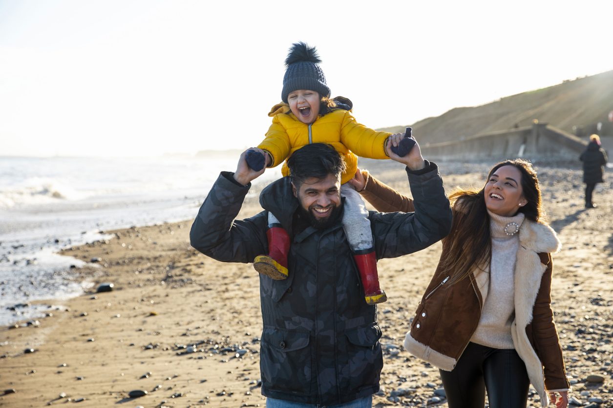 family walking on beach